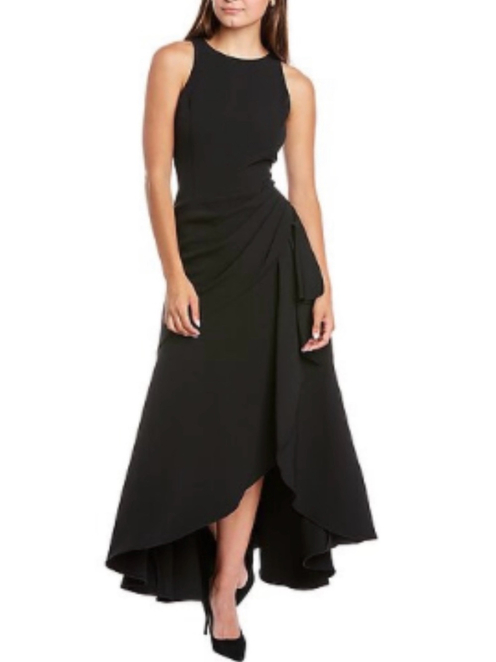 Shoshanna Verena Elegant Black Draped Sleeveless Midi Dress